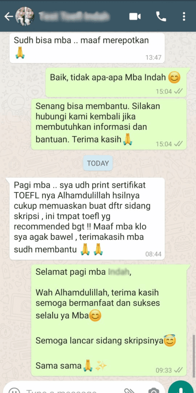 Testimoni Tes TOEFL 1