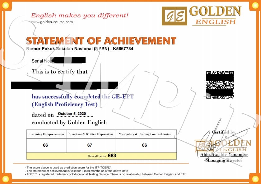 contoh sertifikat tes toefl